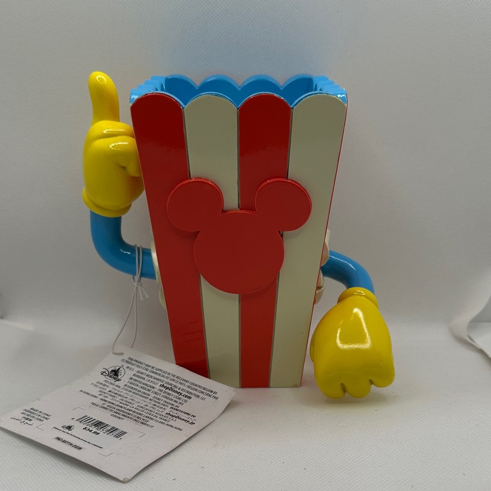Disney Eats Red & White Striped Popcorn Character Blue Arms and Yellow Hands.